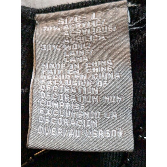 Vtg Liz Claiborne Wool Dress Women's L 90s A-line Black Beaded Chic Swing Y2K - Picture 15 of 16